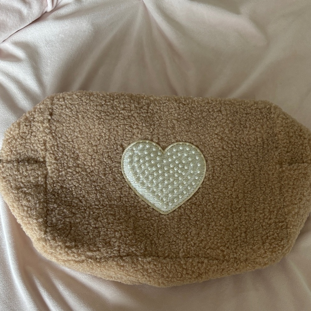 Stoney Clover Lane Tan Cosmetic Bag with Heart Patch